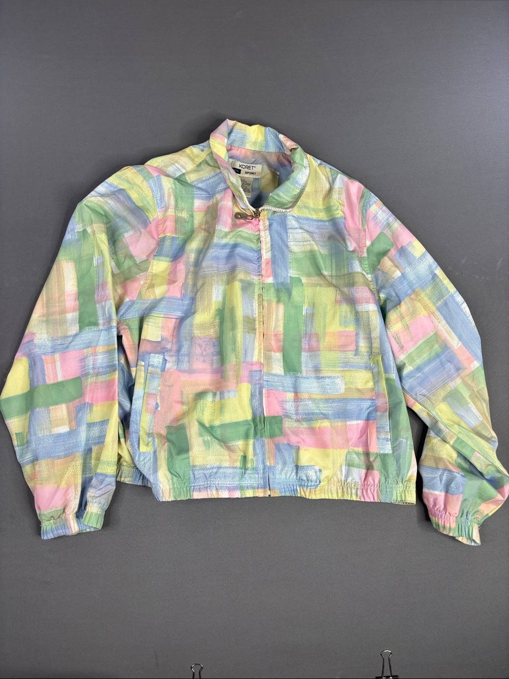Vintage Colorful Windbreaker Jacket Womens Petite Large Pastel Brushstroke Koret